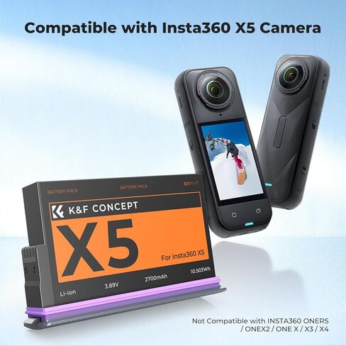 بطارية K&F CONCEPT 360x5، بطارية 2700 مللي أمبير X5 مع حقيبة تخزين متوافقة مع Insta 360x5 in Kuwait