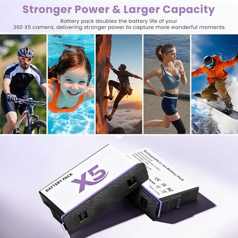 Insta 360 X5 Battery 2-Pack (3200mAh) with Fast Charger, 2850mAh Insta 360 X5 Replacement Batteries for Insta360 X5 Camera in Kuwait
