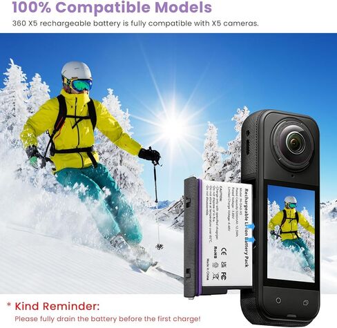 Insta 360 X5 Battery 2-Pack (3200mAh) with Fast Charger, 2850mAh Insta 360 X5 Replacement Batteries for Insta360 X5 Camera in Kuwait