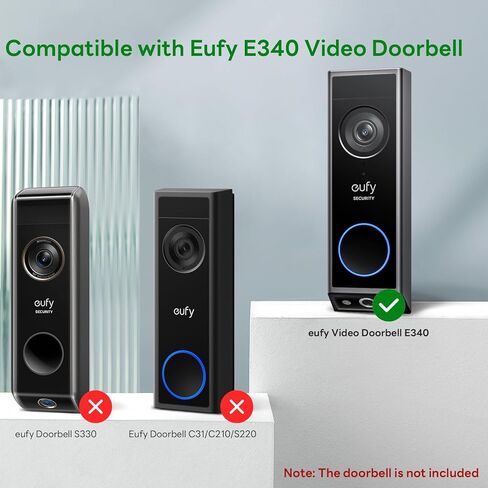Anti-Theft Video Doorbell Mount for Eufy E340 Camera, Fully Metal Mounting Bracket, Anti-Blocks Motion Sensor, No Drilling Adjustable Accessories Mount for Houses/Apartments/Rentals-1 Pack in Kuwait