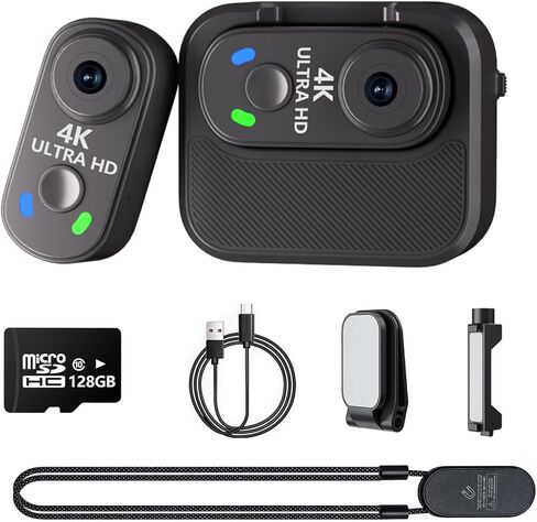 4K Mini Body Camera with 128GB Card,Thumb Action Cam with WiFi, 150° Wearable Hands-Free Chest Recording POV Camera - Magnetic Personal Clip On Camcorder for Cycling/Travel/Outoor/Work (Black) in Kuwait