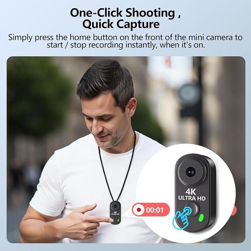 4K Mini Body Camera with 128GB Card,Thumb Action Cam with WiFi, 150° Wearable Hands-Free Chest Recording POV Camera - Magnetic Personal Clip On Camcorder for Cycling/Travel/Outoor/Work (Black) in Kuwait
