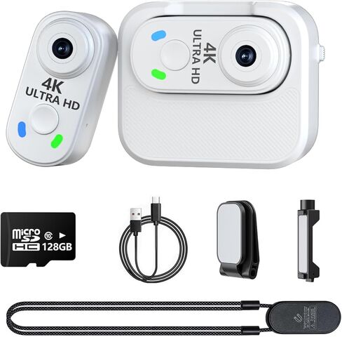 4K Mini Body Camera with 128GB Card,Thumb Action Cam with WiFi, 150° Wearable Hands-Free Chest Recording POV Camera - Magnetic Personal Clip On Camcorder for Cycling/Travel/Outoor/Work (Black) in Kuwait