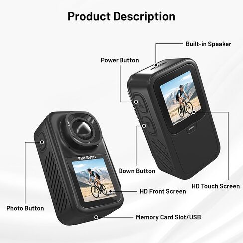 PiXLRUSH 4K Dual-Screen Mini Body Camera, 5K Upscaled 64MP POV Action Camera with 130° Wide Angle & 30M Waterproof, EIS, Magnetic Body, WiFi & App Control, 128GB Storage for Cycling, Travel, Vlog in Kuwait