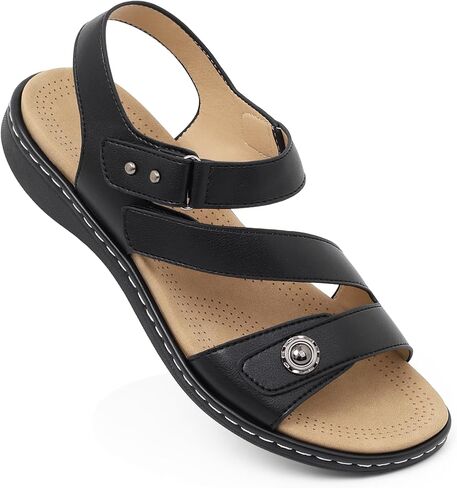 Women's Strappy Sandals with Arch Support Comfortable Orthopedic Flats Sandal Dressy Hoop & Loop Walking Shoes for Summer Beach Travel in Saudi Arabia
