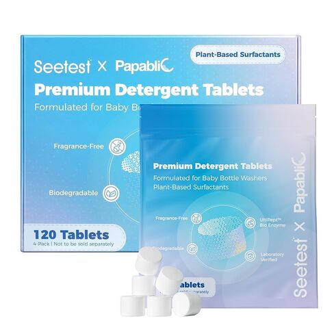 Papablic Upgraded 120Pcs Baby Bottle Washer Tablets, Plant-Based UltiPept Enzyme Formula, Deep Cleaning for Milk Residue & Odor, Gentle on Bottles & Pump Parts, Compatible with All Bottle Washers in Saudi Arabia