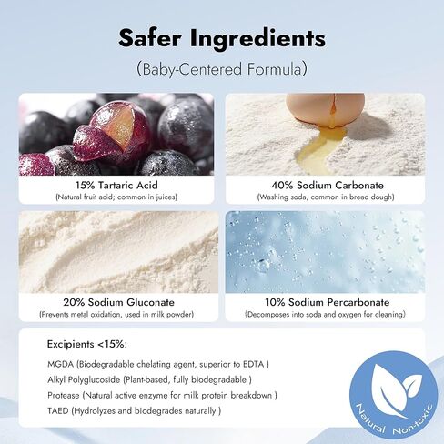 Papablic Upgraded 120Pcs Baby Bottle Washer Tablets, Plant-Based UltiPept Enzyme Formula, Deep Cleaning for Milk Residue & Odor, Gentle on Bottles & Pump Parts, Compatible with All Bottle Washers in Saudi Arabia
