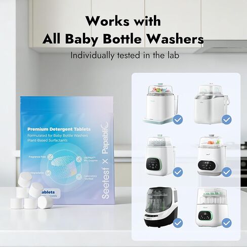 Papablic Upgraded 120Pcs Baby Bottle Washer Tablets, Plant-Based UltiPept Enzyme Formula, Deep Cleaning for Milk Residue & Odor, Gentle on Bottles & Pump Parts, Compatible with All Bottle Washers in Saudi Arabia