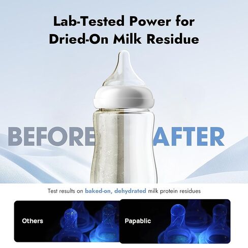 Papablic Upgraded 120Pcs Baby Bottle Washer Tablets, Plant-Based UltiPept Enzyme Formula, Deep Cleaning for Milk Residue & Odor, Gentle on Bottles & Pump Parts, Compatible with All Bottle Washers in Saudi Arabia
