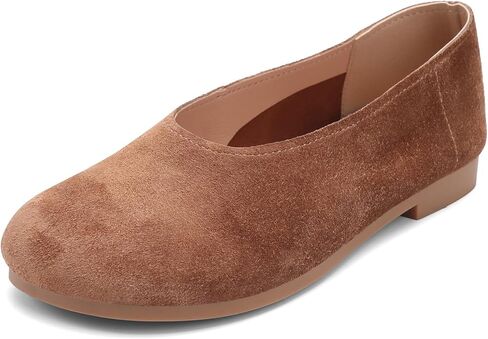 Suede Ballet Flats for Women - Comfortable Lightweight Walking Shoes with Arch Support, Round Toe Slip-On Loafers for Casual Office Travel in Kuwait
