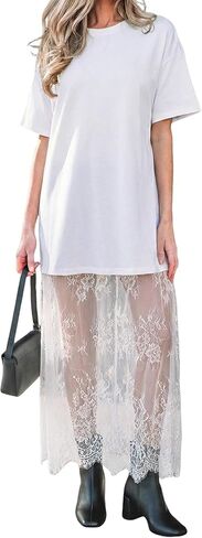 Women Floral Lace Patchwork Maternity Maxi T Shirt Dress | 2026 Summer Loose Crewneck Short Sleeve Long Sundress Beach, Ideal for Pregnancy and Casual Everyday Wear, Swing Dresses in Saudi Arabia