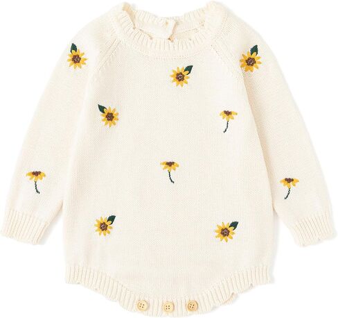 Simplee kids Baby Girls Rompers Long Sleeve Pompoms Infant Toddler Jumpsuit for Spring Fall Winter in Kuwait