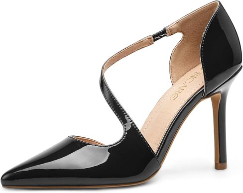 Women's Pointed Toe High Heel Pumps, Elegant Asymmetric Cross Strap D’Orsay Stiletto Strappy Heels, Glossy Patent Dress Shoes for Wedding, Party, and Office in Kuwait