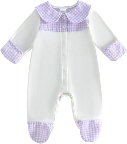 Ayalinggo Baby Boy Girl Outfits Newborn Infant Plaid Gingham Button Down Cotton Romper Jumpsuits One-Piece Footies Clothes in Kuwait