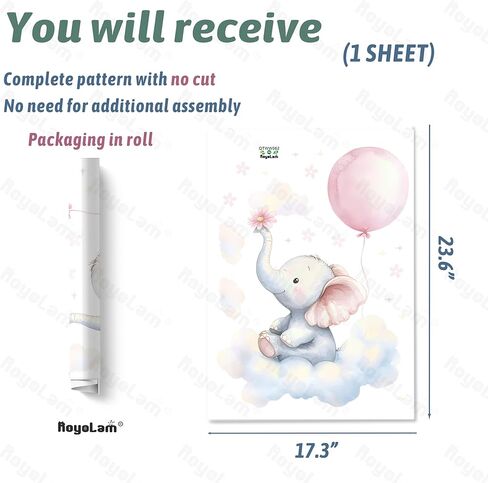 Baby Elephant Cloud Wall Decals Removable Cartoon African Animal Vinyl Stickers for Nursery Kids Bedroom and Playroom Decor Peel and Stick Watercolor Wall Art in Kuwait