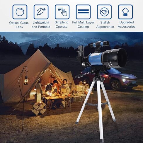 Eujgoov Portable Refracting Telescope, 70mm Aperture 300mm Length 15-150X Magnification with Smartphone Adapter and Tripod, for Adults Kids Astronomy Beginners in Kuwait