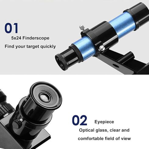 Eujgoov Portable Refracting Telescope, 70mm Aperture 300mm Length 15-150X Magnification with Smartphone Adapter and Tripod, for Adults Kids Astronomy Beginners in Kuwait
