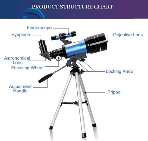 Eujgoov Portable Refracting Telescope, 70mm Aperture 300mm Length 15-150X Magnification with Smartphone Adapter and Tripod, for Adults Kids Astronomy Beginners in Kuwait