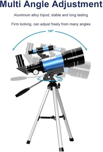 Eujgoov Portable Refracting Telescope, 70mm Aperture 300mm Length 15-150X Magnification with Smartphone Adapter and Tripod, for Adults Kids Astronomy Beginners in Kuwait