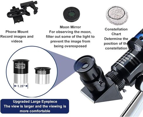 Eujgoov Portable Refracting Telescope, 70mm Aperture 300mm Length 15-150X Magnification with Smartphone Adapter and Tripod, for Adults Kids Astronomy Beginners in Kuwait