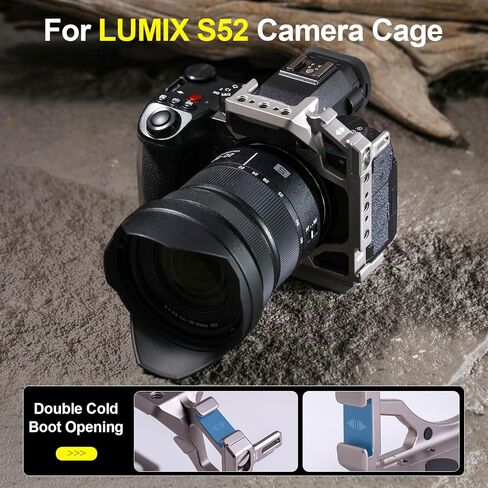 قفص كاميرا كامل لـ LUMIX S5 II / S5 IIX / G9 II، جهاز معياري مع أحذية باردة مزدوجة، قاعدة Arca-Swiss وإطلاق سريع للفيديو والجيمبال والتصوير الفوتوغرافي (تيتانيوم) in Kuwait
