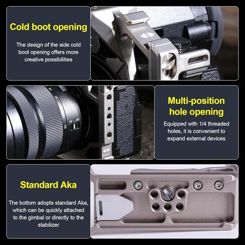قفص كاميرا كامل لـ LUMIX S5 II / S5 IIX / G9 II، جهاز معياري مع أحذية باردة مزدوجة، قاعدة Arca-Swiss وإطلاق سريع للفيديو والجيمبال والتصوير الفوتوغرافي (تيتانيوم) in Kuwait