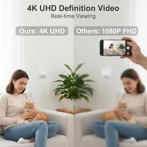 ULar Multifunctional Wall Outlet Camera 4K UHD WiFi Camera, Mobile App Remote Viewing, Plug Camera Hidden Camera Outlet for Home Pet Monitor -No Audio in Kuwait