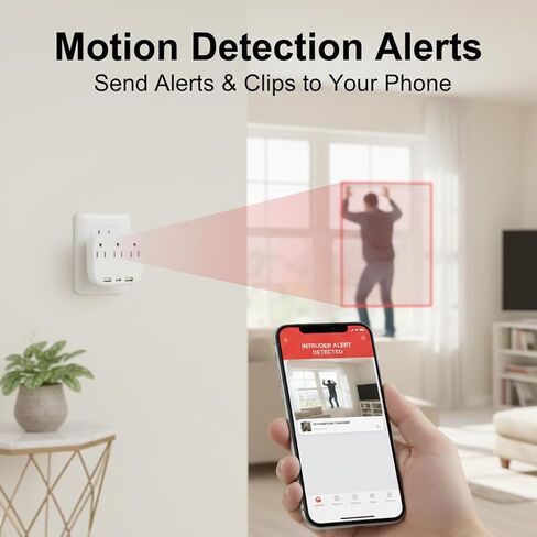 ULar Multifunctional Wall Outlet Camera 4K UHD WiFi Camera, Mobile App Remote Viewing, Plug Camera Hidden Camera Outlet for Home Pet Monitor -No Audio in Kuwait