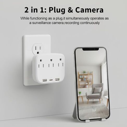 ULar Multifunctional Wall Outlet Camera 4K UHD WiFi Camera, Mobile App Remote Viewing, Plug Camera Hidden Camera Outlet for Home Pet Monitor -No Audio in Kuwait