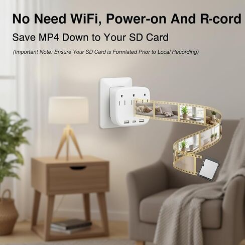 ULar Multifunctional Wall Outlet Camera 4K UHD WiFi Camera, Mobile App Remote Viewing, Plug Camera Hidden Camera Outlet for Home Pet Monitor -No Audio in Kuwait