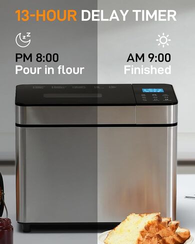 25-IN-1 Bread Maker with Recipes, 2lb Automatic Bread Machine with Visible Lid, Automatic Nut Dispenser/One-Touch Control/13 Hours Delay Timer, Easy to Begin and High Success Rate for Homemade Bread in Saudi Arabia