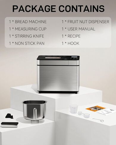 25-IN-1 Bread Maker with Recipes, 2lb Automatic Bread Machine with Visible Lid, Automatic Nut Dispenser/One-Touch Control/13 Hours Delay Timer, Easy to Begin and High Success Rate for Homemade Bread in Saudi Arabia