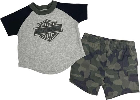 Harley-Davidson Baby Boys' 2-Piece Newborn B&S Raglan Tee & Camo Short Set in Kuwait
