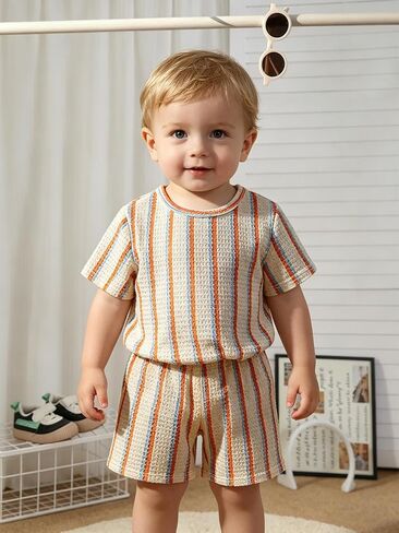 Infant Toddler Baby Boy Clothes Outfits,2 Pieces Cute Summer Short Sleeves T-Shirt Tops+Shorts Set in Kuwait