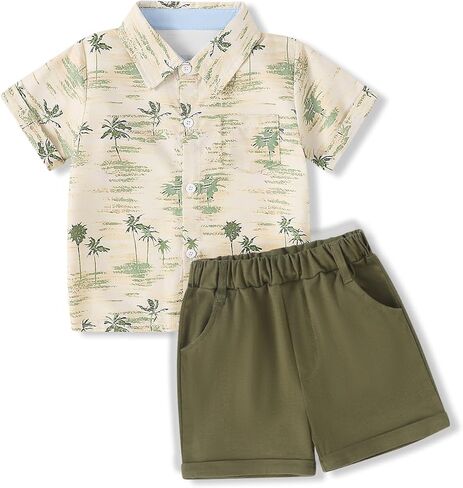 2-6T Toddler Baby Boy 2 Piece Outfits Button Down Shirt & Casual Shorts Set Kids Summer Beach Clothes in Kuwait