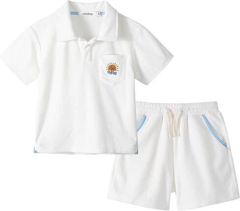 Volunboy Baby Boys Summer Loop Terry Cloth T-Shirt Shorts Set Short Sleeve Beach Lightweight Toweling Collar Matching Outfits in Saudi Arabia