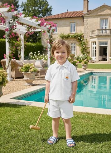 Volunboy Baby Boys Summer Loop Terry Cloth T-Shirt Shorts Set Short Sleeve Beach Lightweight Toweling Collar Matching Outfits in Saudi Arabia