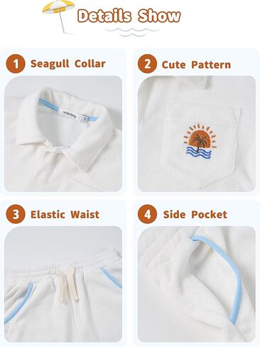 Volunboy Baby Boys Summer Loop Terry Cloth T-Shirt Shorts Set Short Sleeve Beach Lightweight Toweling Collar Matching Outfits in Saudi Arabia