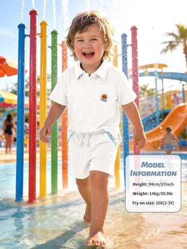 Volunboy Baby Boys Summer Loop Terry Cloth T-Shirt Shorts Set Short Sleeve Beach Lightweight Toweling Collar Matching Outfits in Saudi Arabia