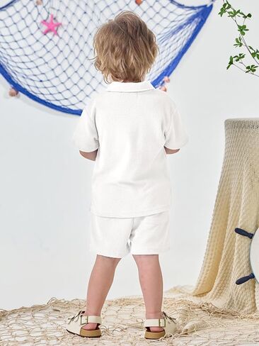 Volunboy Baby Boys Summer Loop Terry Cloth T-Shirt Shorts Set Short Sleeve Beach Lightweight Toweling Collar Matching Outfits in Saudi Arabia