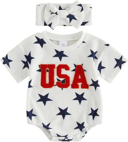 BemeyourBBs Baby Boy Girl 4th of July Outfit USA Short Sleeve Bubble Romper Jumpsuit Newborn Fourth of July Summer Clothes in Saudi Arabia