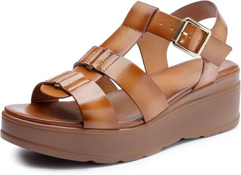 2026 Chunky-Soled Sandals Women's Flat Sandals Comfort Women Round Toe Wedge Sandals with Adjustable Buckle Arch Support Summer Shoes for Beach Travel Casual Dressy in Kuwait