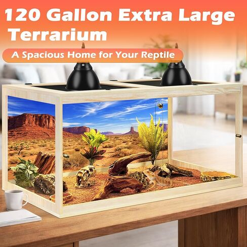 PROLEE 120 Gallon Bearded Dragon Tank, Tempered Glass Reptile Tank with Mesh Roof and Front Sliding Door, Anti-Scratch Lizard Tank, 4X2X2 Reptile Encloure, 48“L x 24"W x 24" H (Black) in Saudi Arabia