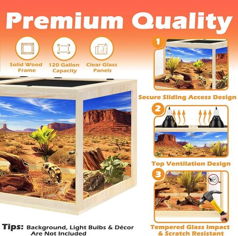 PROLEE 120 Gallon Bearded Dragon Tank, Tempered Glass Reptile Tank with Mesh Roof and Front Sliding Door, Anti-Scratch Lizard Tank, 4X2X2 Reptile Encloure, 48“L x 24"W x 24" H (Black) in Saudi Arabia