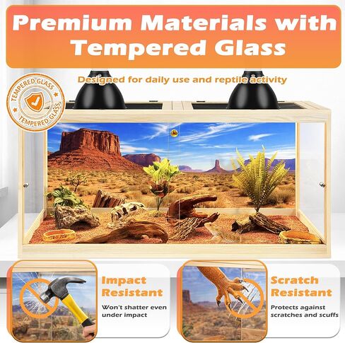 PROLEE 120 Gallon Bearded Dragon Tank, Tempered Glass Reptile Tank with Mesh Roof and Front Sliding Door, Anti-Scratch Lizard Tank, 4X2X2 Reptile Encloure, 48“L x 24"W x 24" H (Black) in Saudi Arabia