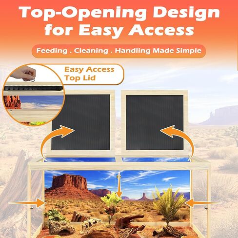 PROLEE 120 Gallon Bearded Dragon Tank, Tempered Glass Reptile Tank with Mesh Roof and Front Sliding Door, Anti-Scratch Lizard Tank, 4X2X2 Reptile Encloure, 48“L x 24"W x 24" H (Black) in Saudi Arabia