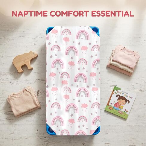 Daycare Cot Sheets Children’s Naptime Cot Sheet, Soft Breathable, for Boys and Girls 4 Pcs (Rainbow Clouds) in Kuwait