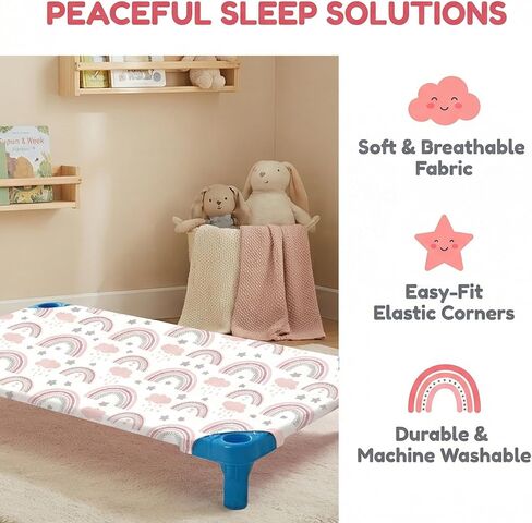 Daycare Cot Sheets Children’s Naptime Cot Sheet, Soft Breathable, for Boys and Girls 4 Pcs (Rainbow Clouds) in Kuwait