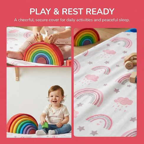 Daycare Cot Sheets Children’s Naptime Cot Sheet, Soft Breathable, for Boys and Girls 4 Pcs (Rainbow Clouds) in Kuwait