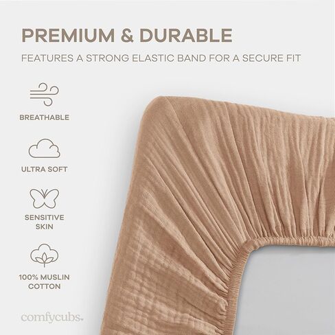 Comfy Cubs Muslin Cotton Bassinet Sheets 2 Pack, Pacific Blue and Heather – Soft, Breathable, 100% Muslin Bassinet Sheet, Gentle for Baby’s Sensitive Skin - Universal Fit, Beautiful Gift-Ready in Saudi Arabia